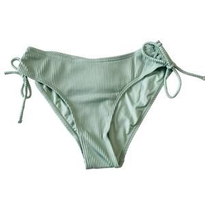 Cupshe Womens Size XS Green Ribbed Bikini Swim Bottom Ruched Side Ties Beach